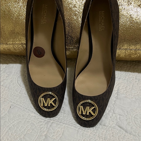 Michael Kors Dark Brown Square Heels  with Gold Logo - Picture 5 of 7
